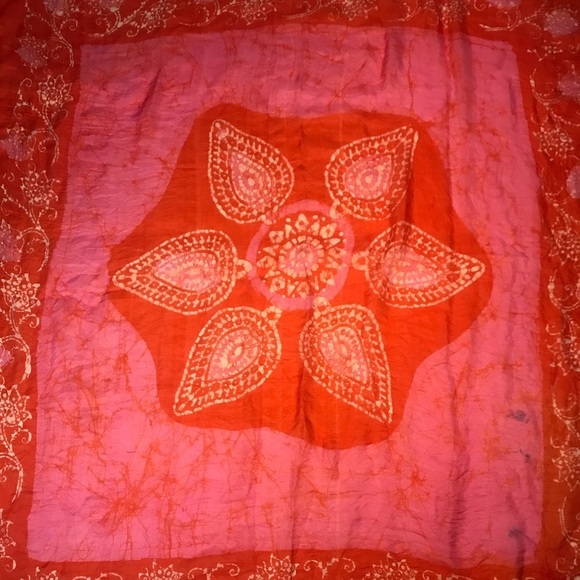 Vintage Tie Dye Silk Scarf Mandala Print Red&Pink - Picture 1 of 8